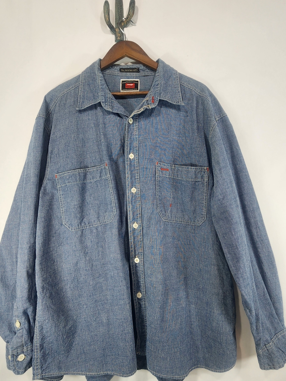 Wrangler HERO Men's Blue Denim Long Sleeve Button-Up Shirt 2 Pocket XL